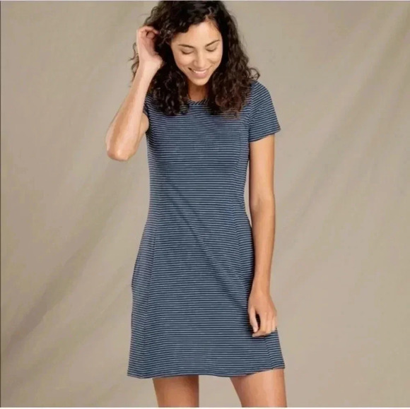 Toad&Co Marley blue striped A line minidress - Picture 1 of 4